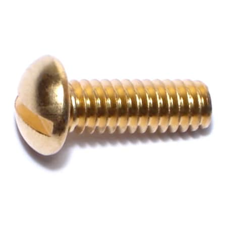1/4"-20 x 3/4 in Slotted Round Machine Screw, Plain Brass, 15 PK
